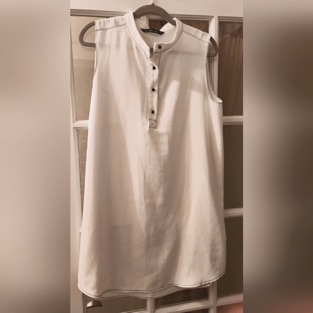 Zara blk/w/ contrast stitch white dress Sz12